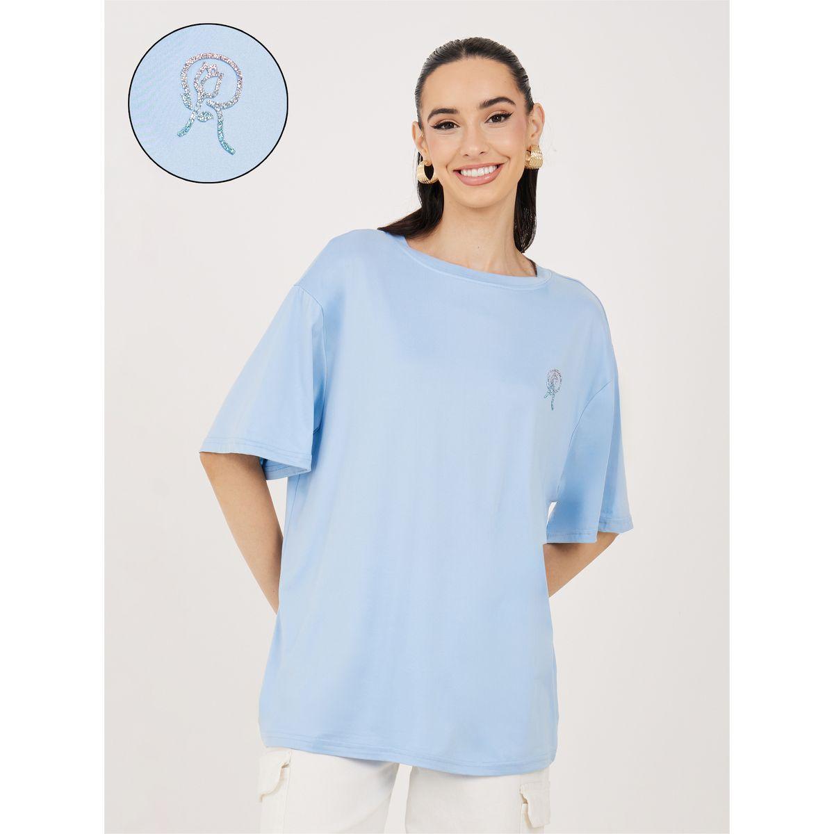 تيشيرت فضفاض طويل مزين بالجليتر-women-clothing-tshirts-image-1