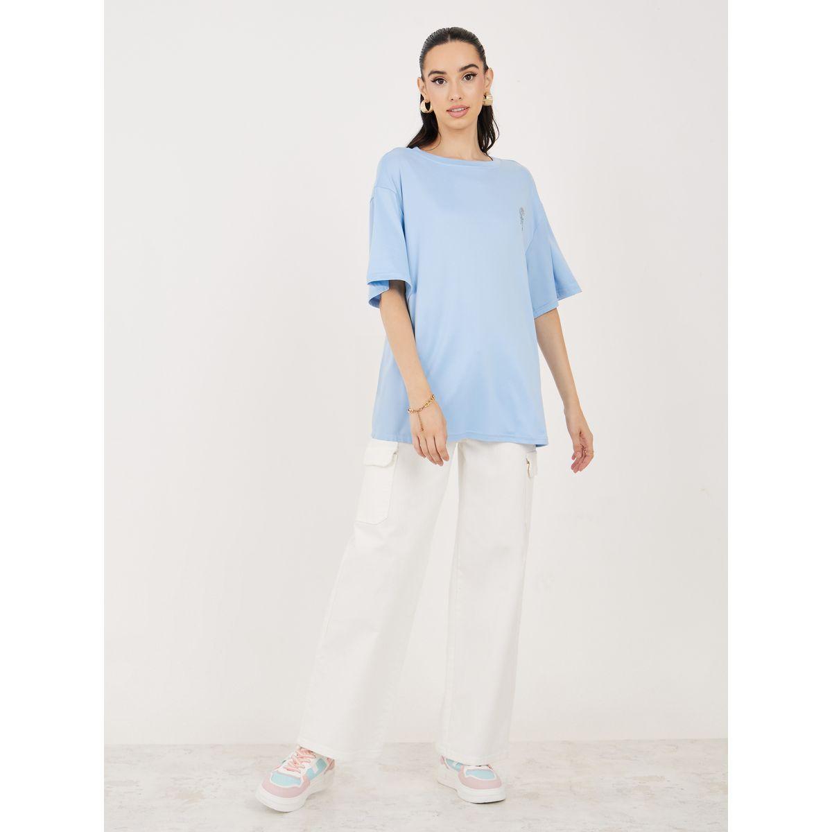 Styli Oversized Glitter Patch Detail Longline T-Shirt-women-clothing-tshirts-image-2