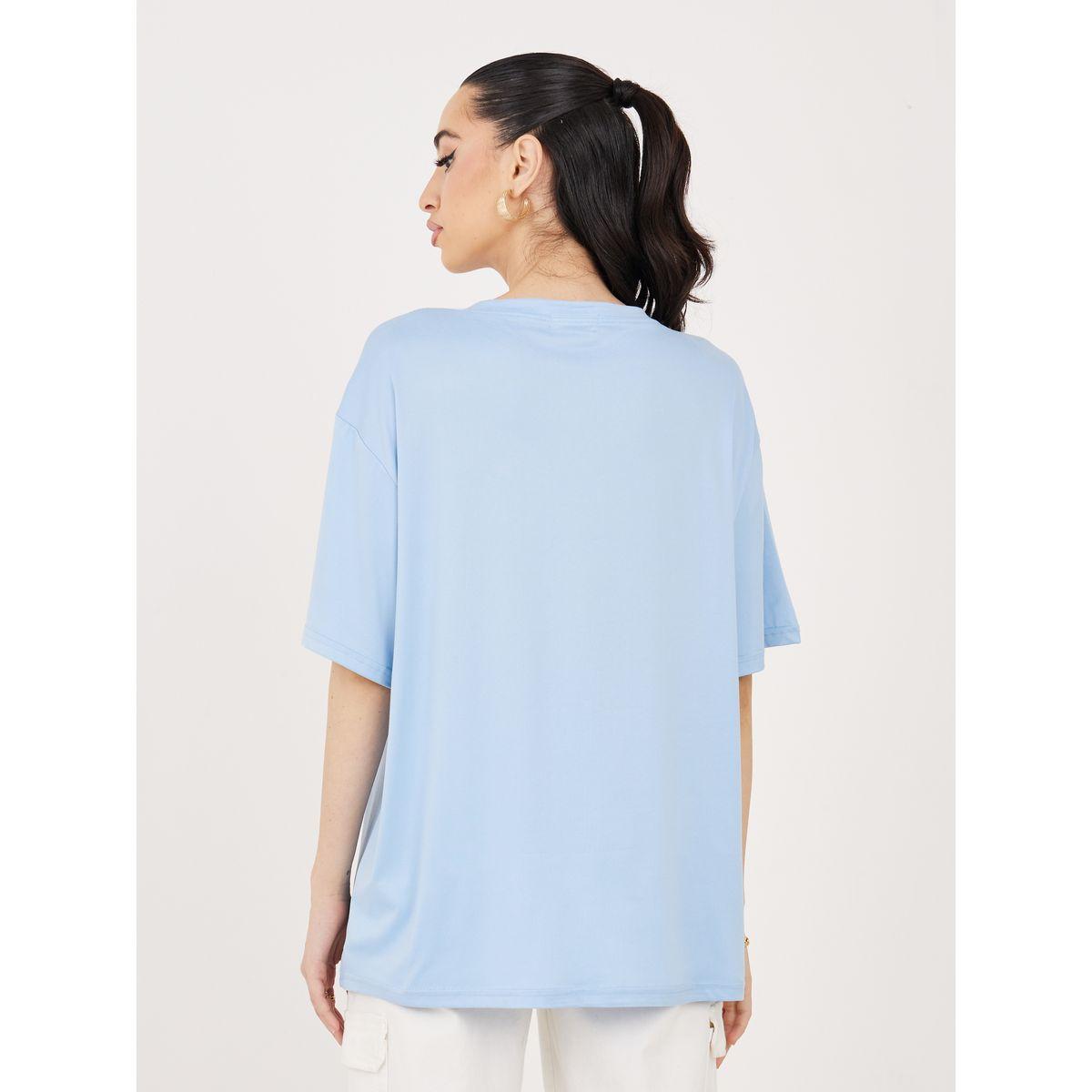 Styli Oversized Glitter Patch Detail Longline T-Shirt-women-clothing-tshirts-image-4