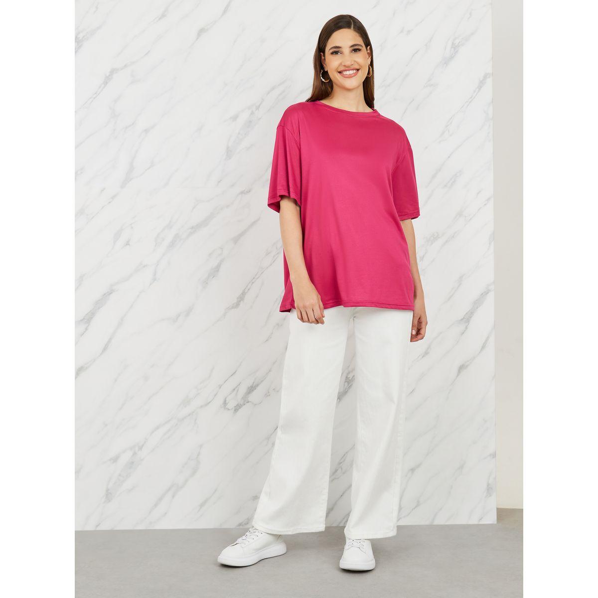 تيشيرت واسع مطبع بطبعة كتابة-women-clothing-tshirts-image-2