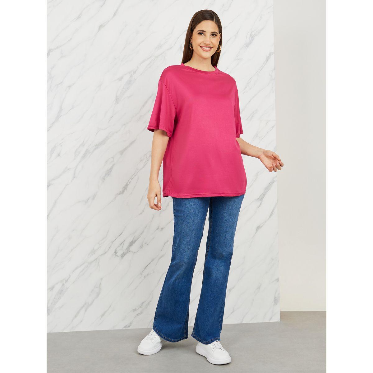 تيشيرت واسع مطبع بطبعة كتابة-women-clothing-tshirts-image-2