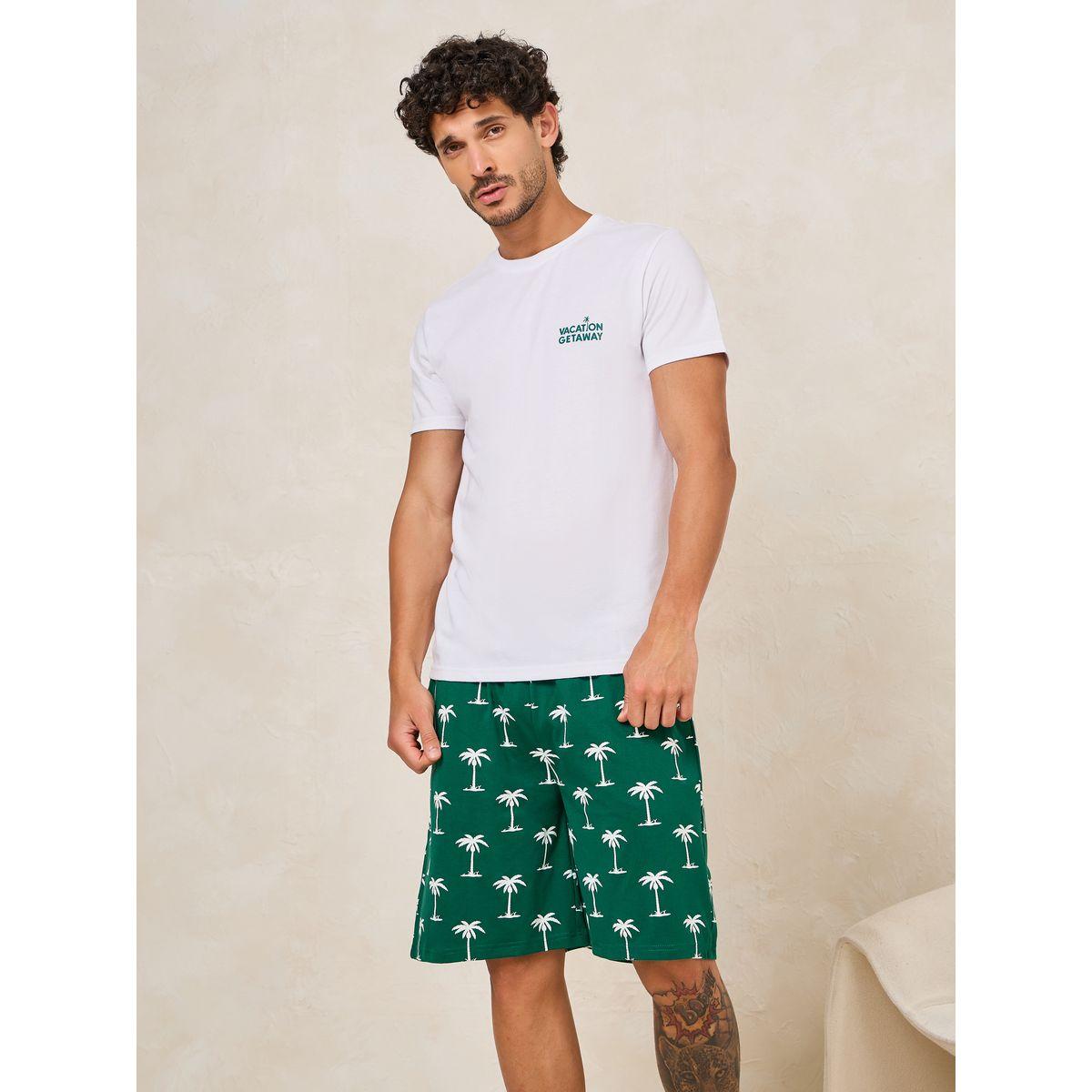 Styli Unwind Minimal Print T-Shirt & Tropical Print Shorts Set-men-clothing-nightwear-sets-image-1