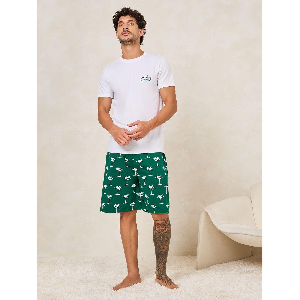 Styli Unwind Minimal Print T-Shirt & Tropical Print Shorts Set-men-clothing-nightwear-sets-image-2