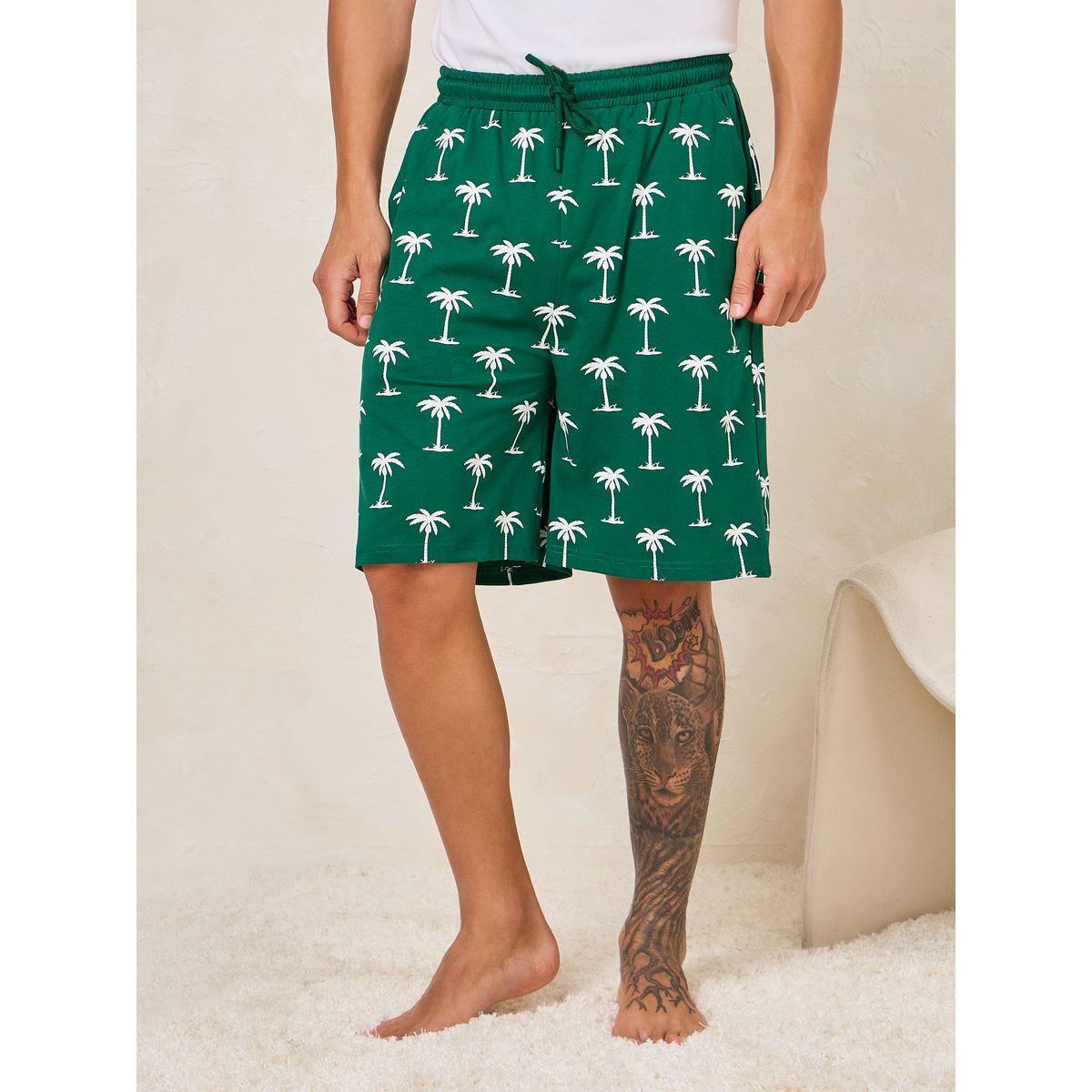 Styli Unwind Minimal Print T-Shirt & Tropical Print Shorts Set-men-clothing-nightwear-sets-image-4