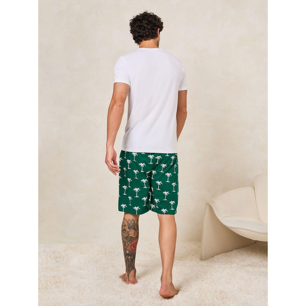 Styli Unwind Minimal Print T-Shirt & Tropical Print Shorts Set-men-clothing-nightwear-sets-image-5