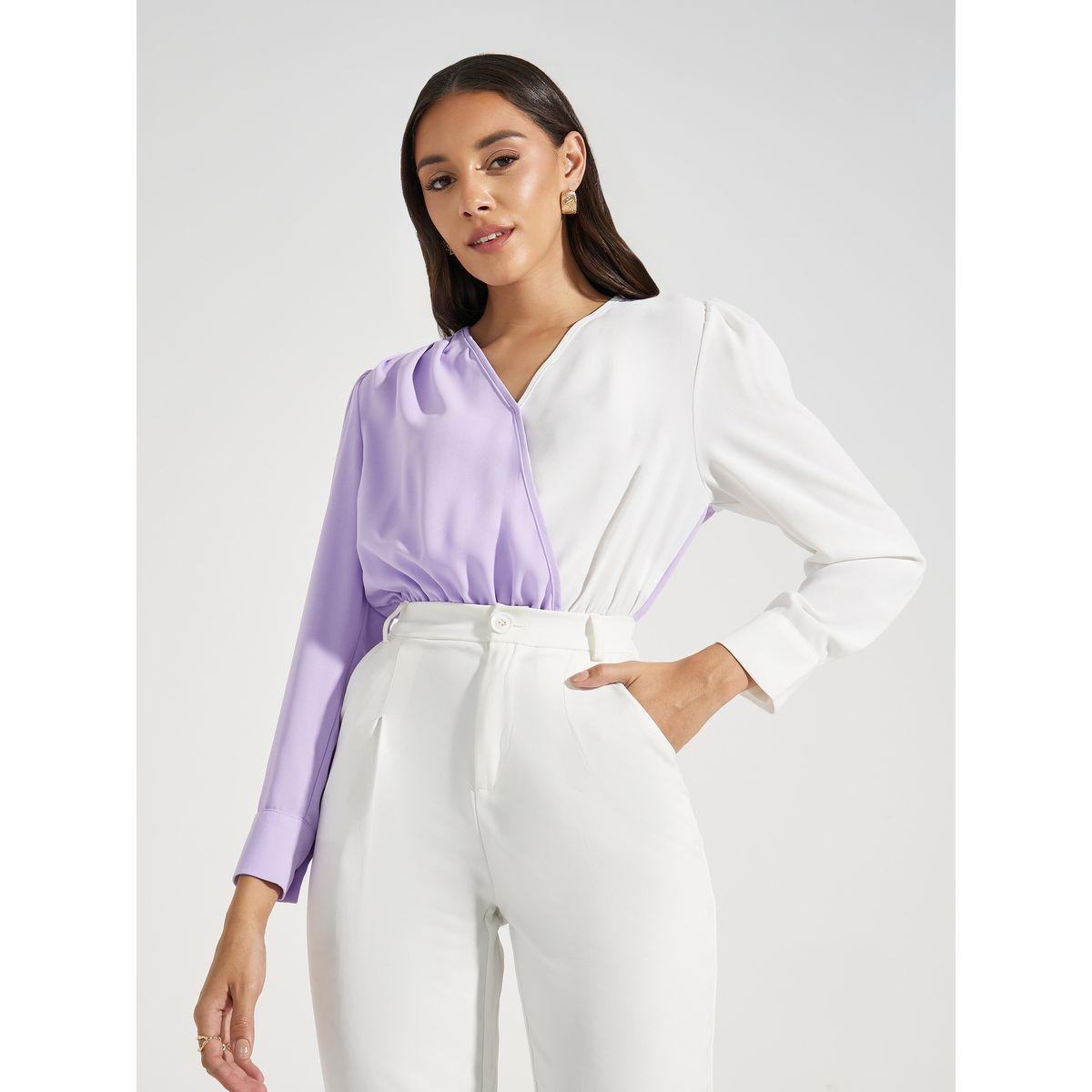 Styli Color Block Wrap Front Bodysuit-women-clothing-shirtsandblouses-blouses-image-2