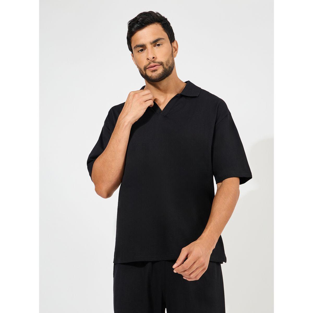 طقم منسق من شورت مع تيشيرت فضفاض بياقة بولو-men-clothing-coordsets-image-2