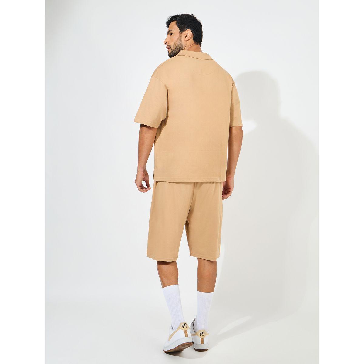 طقم منسق من شورت مع تيشيرت فضفاض بياقة بولو-men-clothing-coordsets-image-4