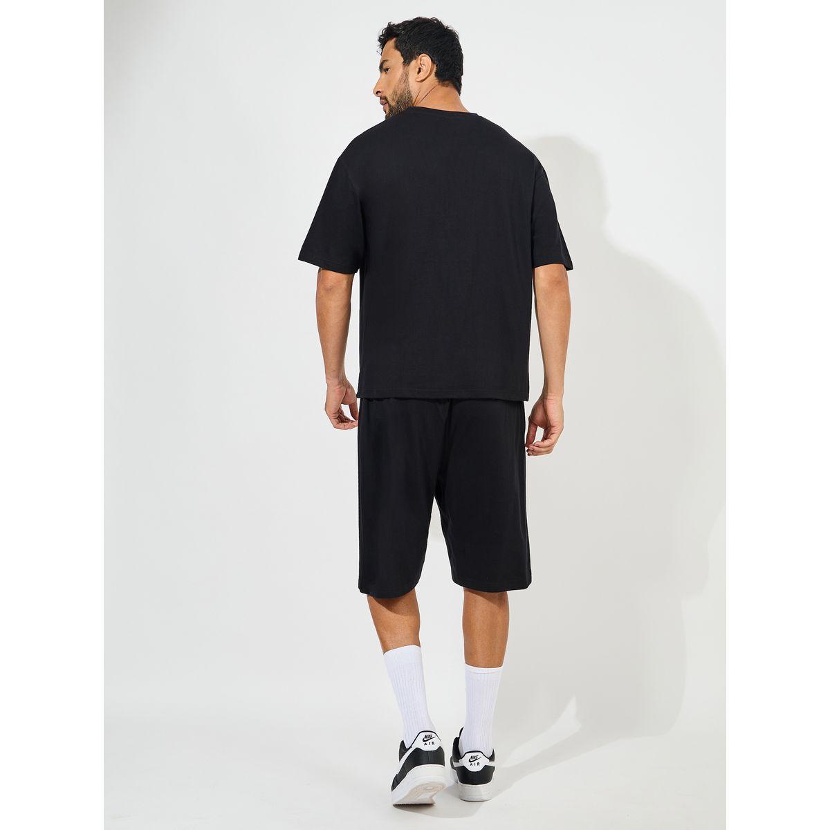 شورت مزين بشارة مع تيشيرت جيرسيه بطبعة على الصدر-men-clothing-coordsets-image-4