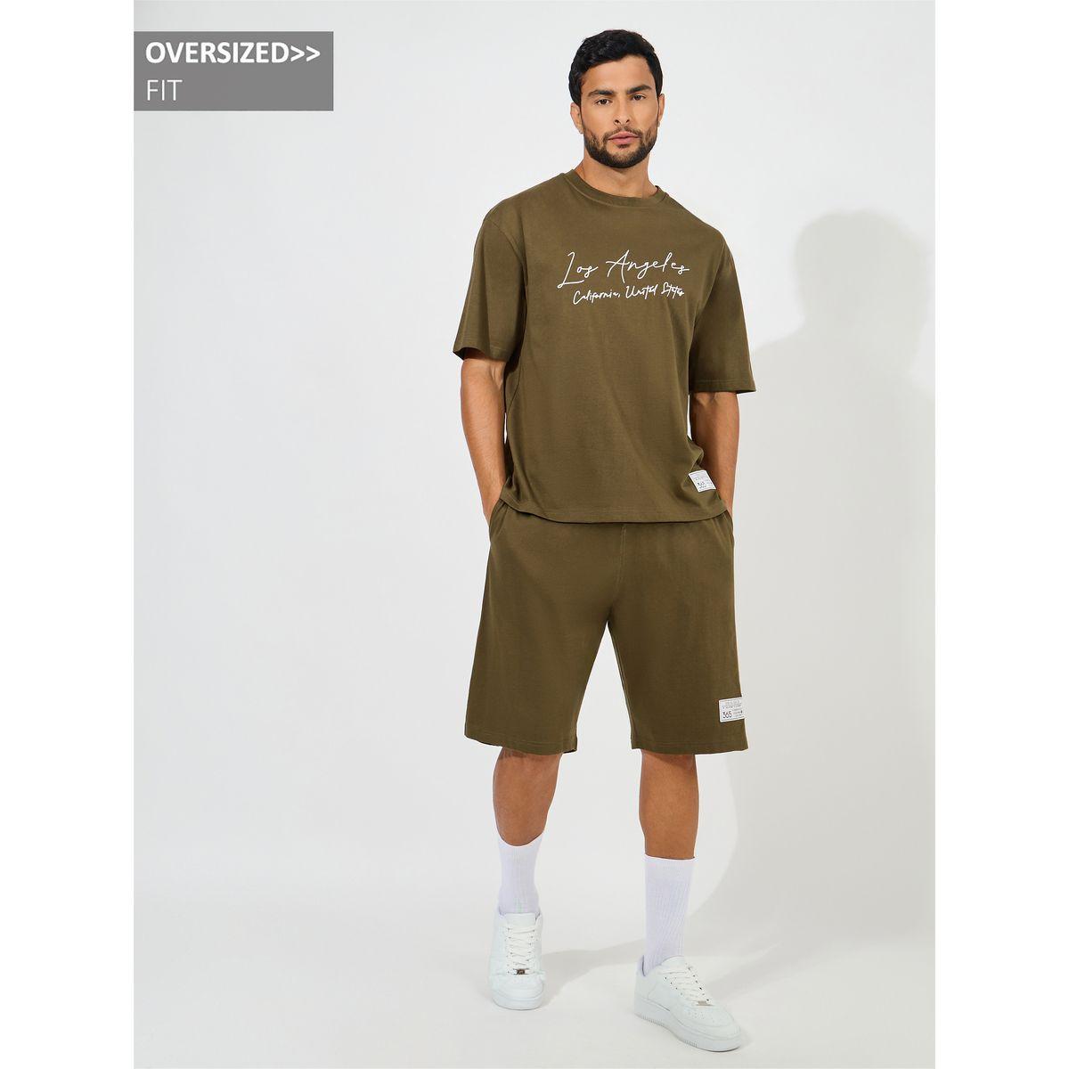 Styli Chest Print Heavy Cotton Jersey T-Shirt & Badge Detail shorts Co-Ords-men-clothing-coordsets-image-1