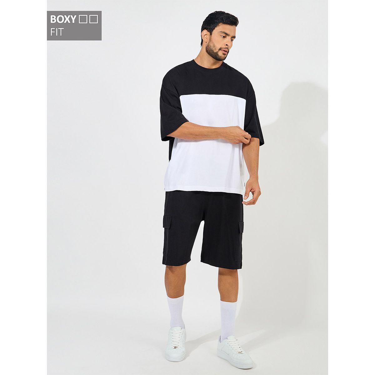 شورت كارجو مع تيشيرت جيرسيه بنمط كتل الالوان-men-clothing-coordsets-image-1