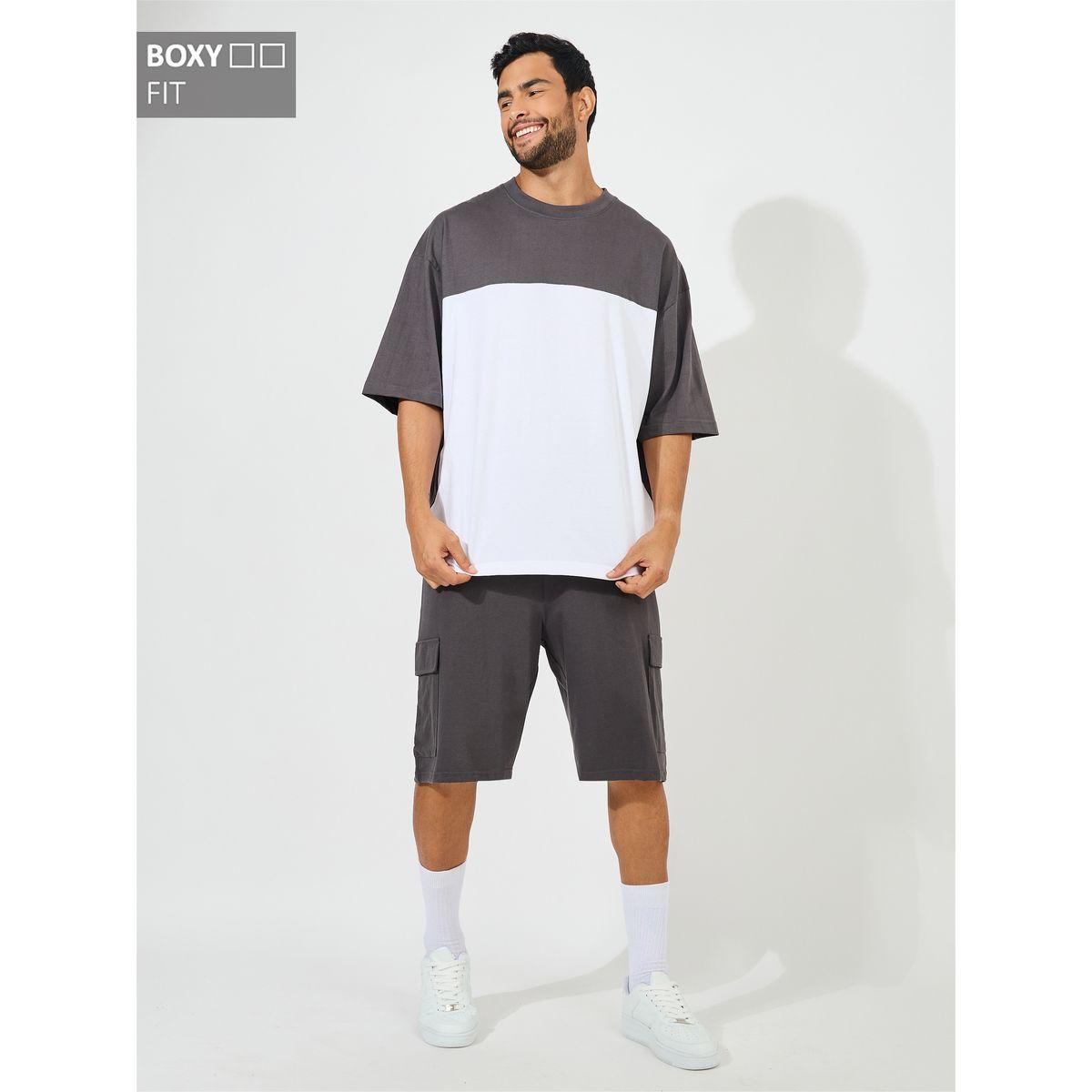 شورت كارجو مع تيشيرت جيرسيه بنمط كتل الالوان-men-clothing-coordsets-image-1