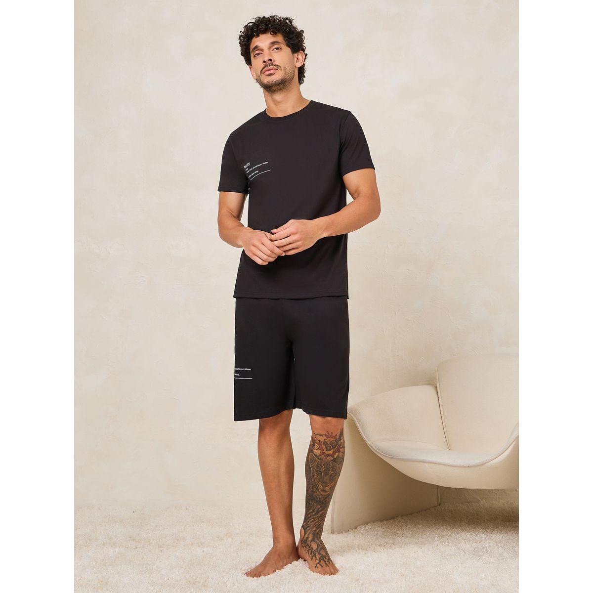 Styli Unwind Text Print T-Shirt & Shorts Set-men-clothing-nightwear-sets-image-1