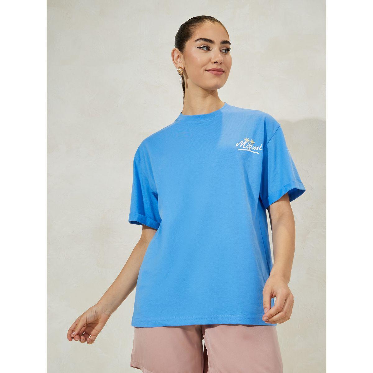 تيشيرت فضفاض مطبع بطبعة كتابة-women-clothing-tshirts-image-2