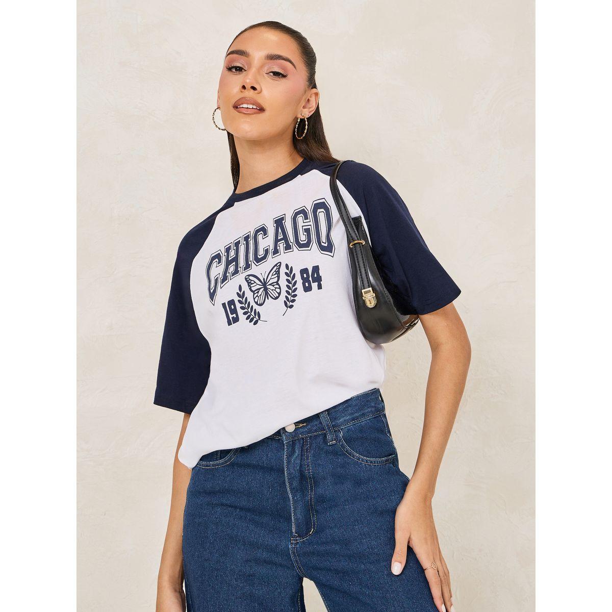 تيشيرت فضفاض بنمط كتل الالوان مع اكمام قصيرة-women-clothing-tshirts-image-1