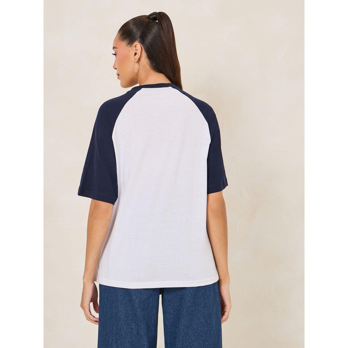 تيشيرت فضفاض بنمط كتل الالوان مع اكمام قصيرة-women-clothing-tshirts-image-6