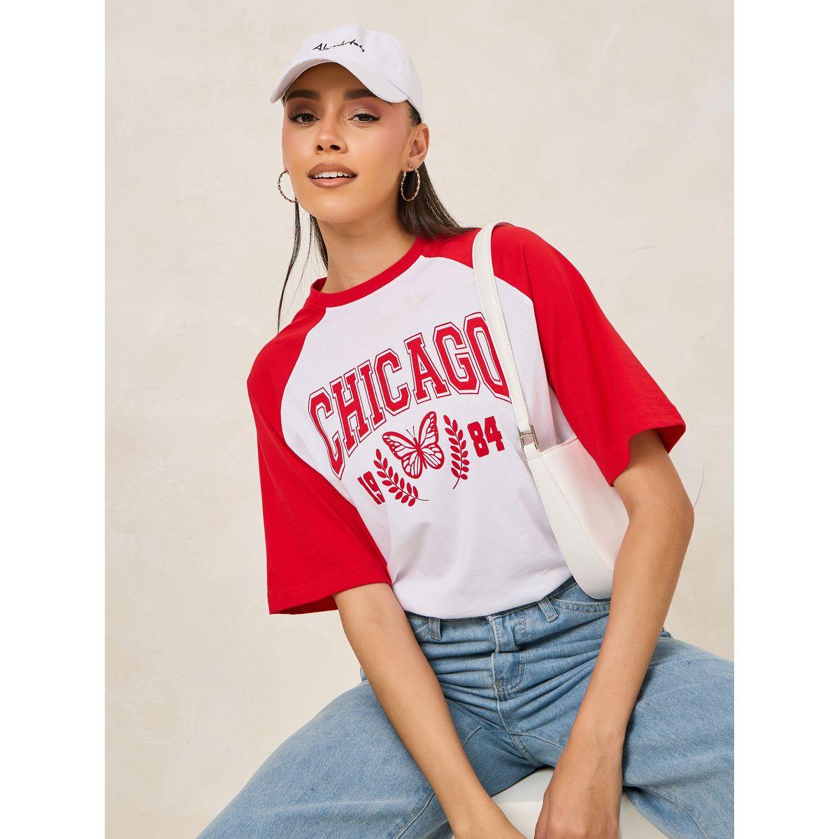 تيشيرت فضفاض بنمط كتل الالوان مع اكمام قصيرة-women-clothing-tshirts-image-1