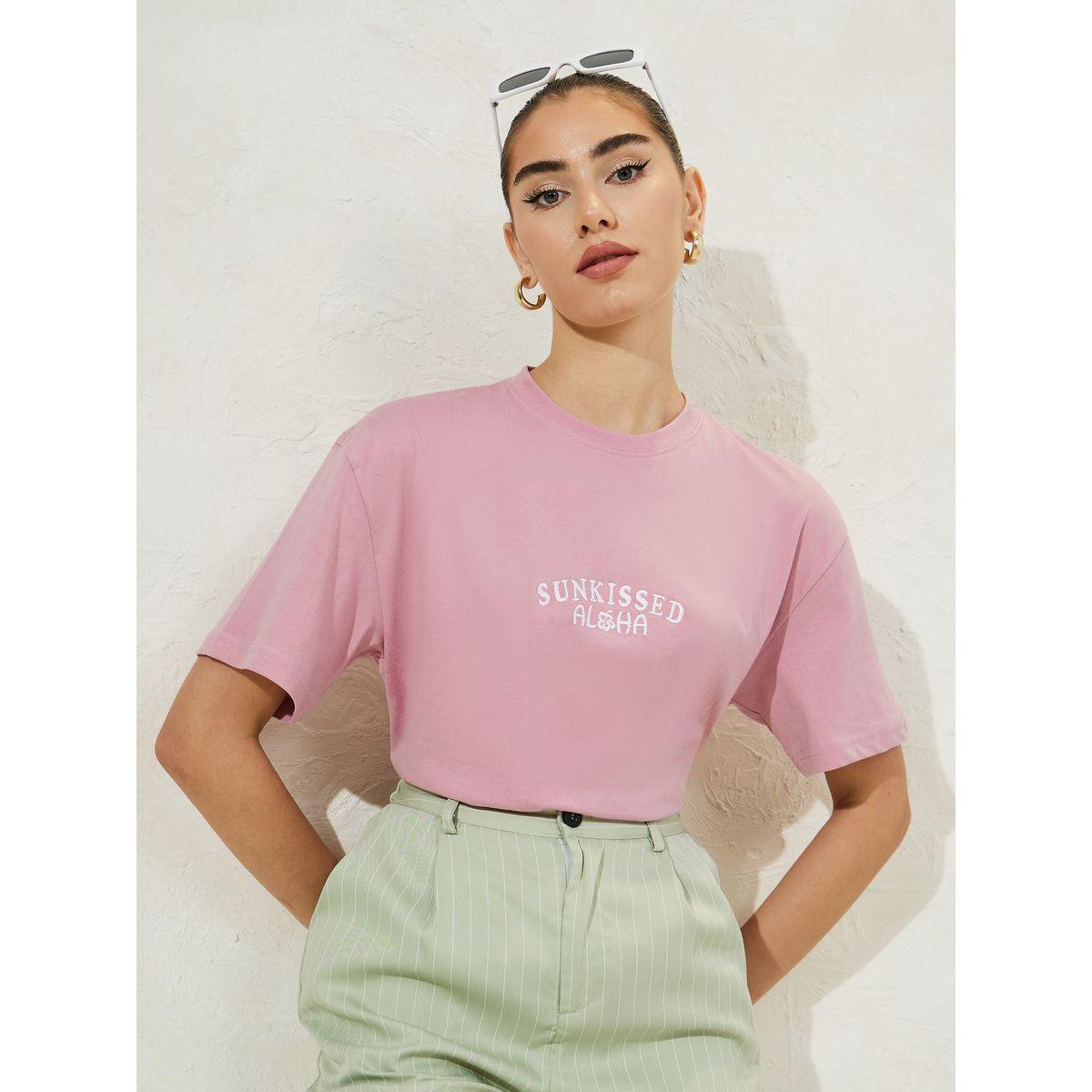 تيشيرت فضفاض بياقة دائرية واكمام قصيرة-women-clothing-tshirts-image-1