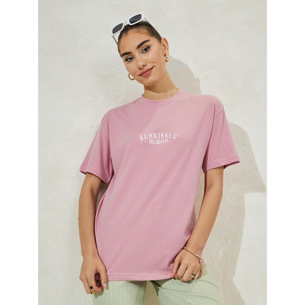 Styli Oversized Embroidered Round Neck Short Sleeve  T-shirt-women-clothing-tshirts-image-2
