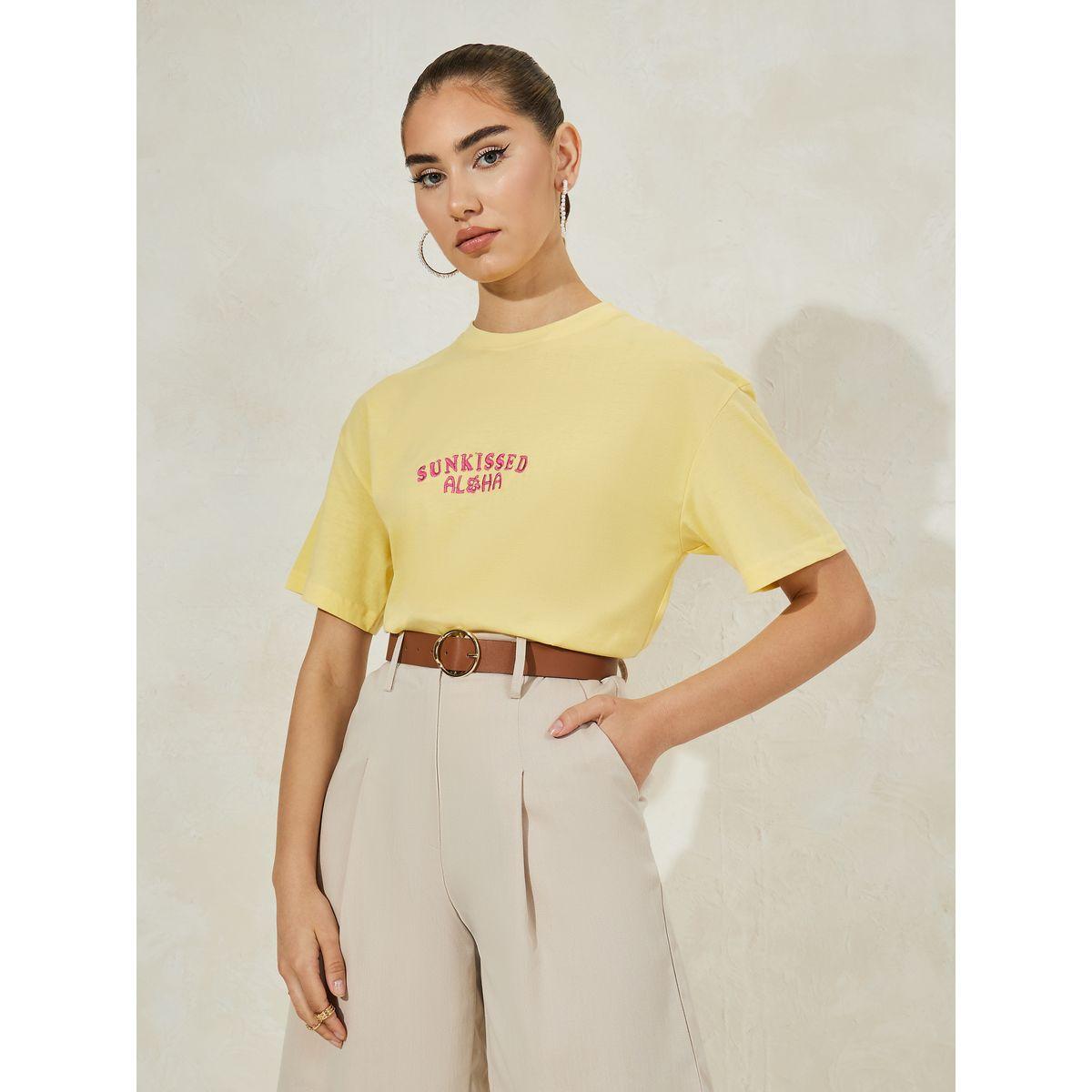 تيشيرت فضفاض بياقة دائرية واكمام قصيرة-women-clothing-tshirts-image-1