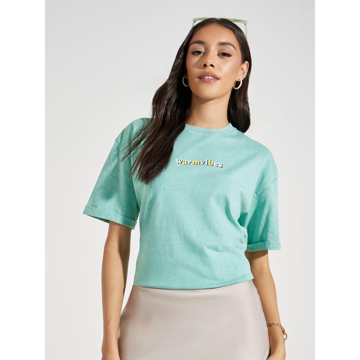 Styli Oversized Warm Vibes Slogan Acid Wash T-Shirt-women-clothing-tshirts-image-1