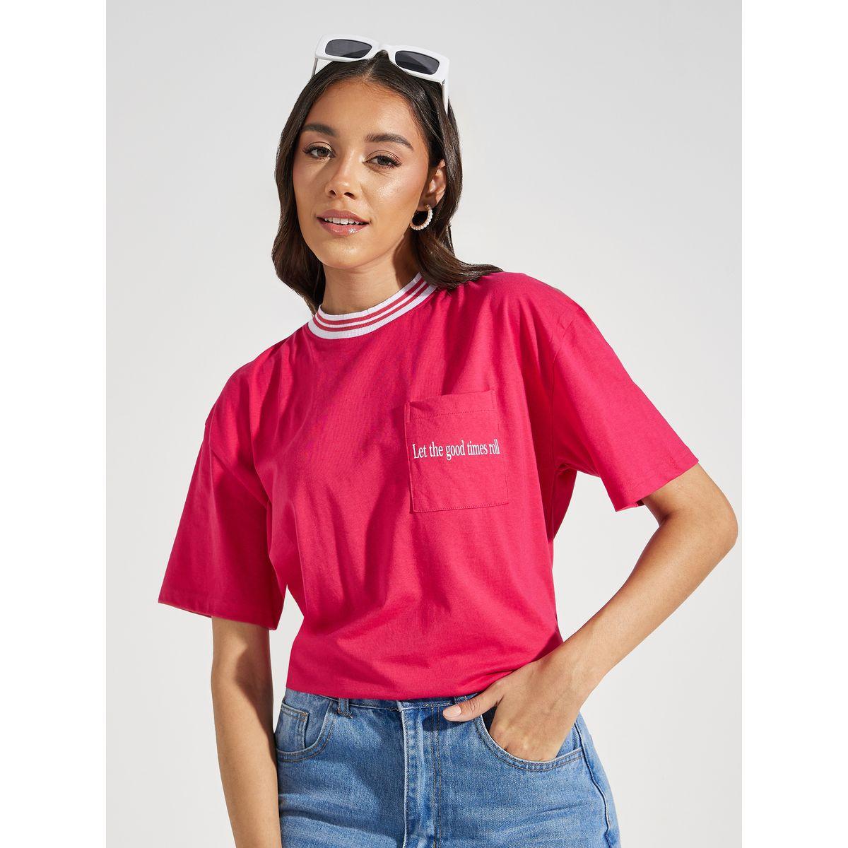 Styli Oversized Good Times Pocket Slogan Ringer T-Shirt-women-clothing-tshirts-image-1