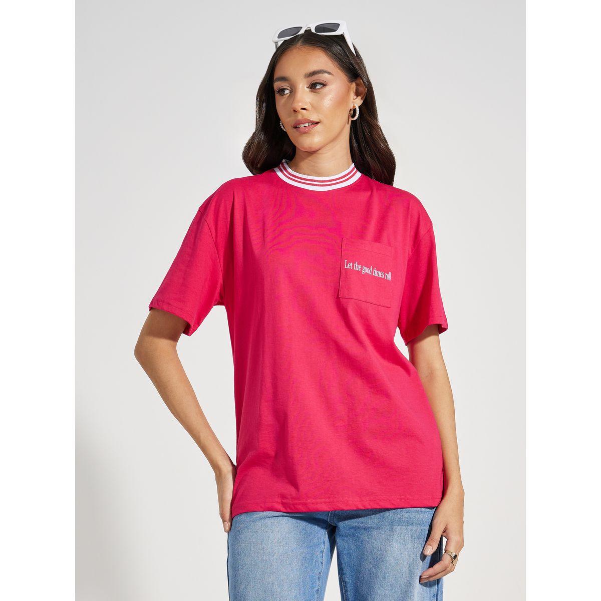 Styli Oversized Good Times Pocket Slogan Ringer T-Shirt-women-clothing-tshirts-image-2