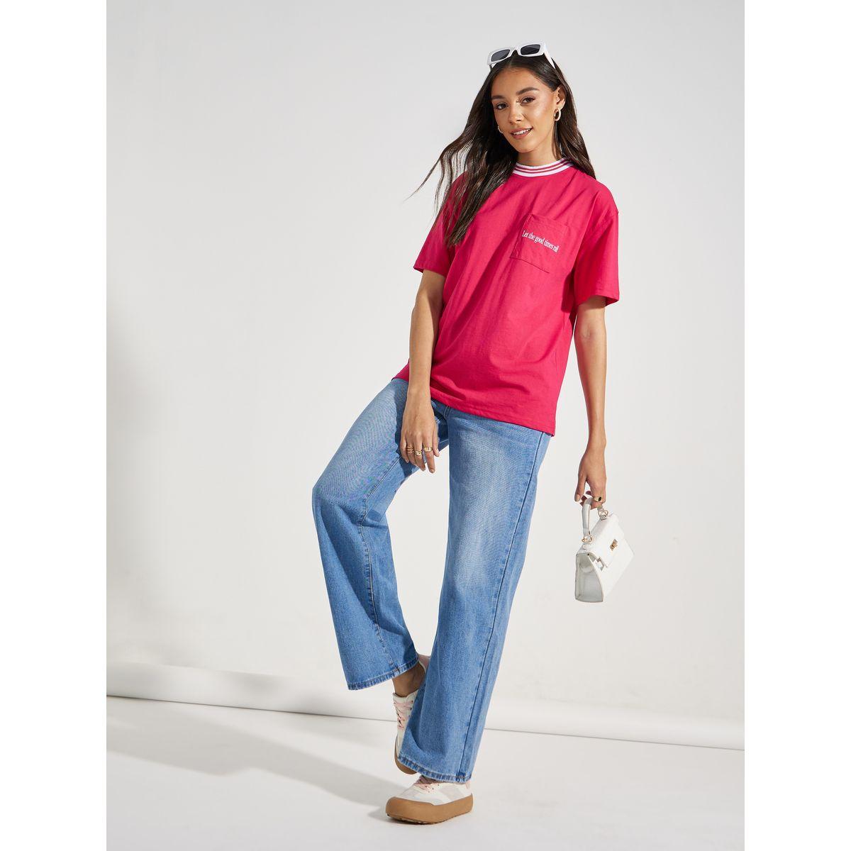 Styli Oversized Good Times Pocket Slogan Ringer T-Shirt-women-clothing-tshirts-image-3