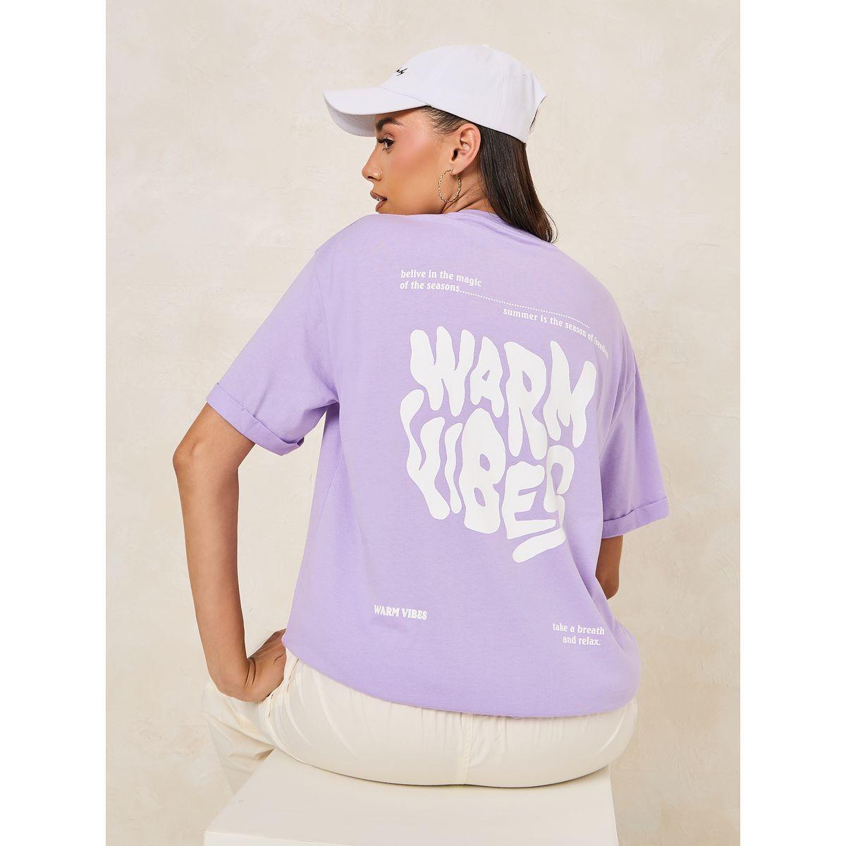 تيشيرت فضفاض مطبع بكتابة مع اكتاف منخفضة-women-clothing-tshirts-image-1