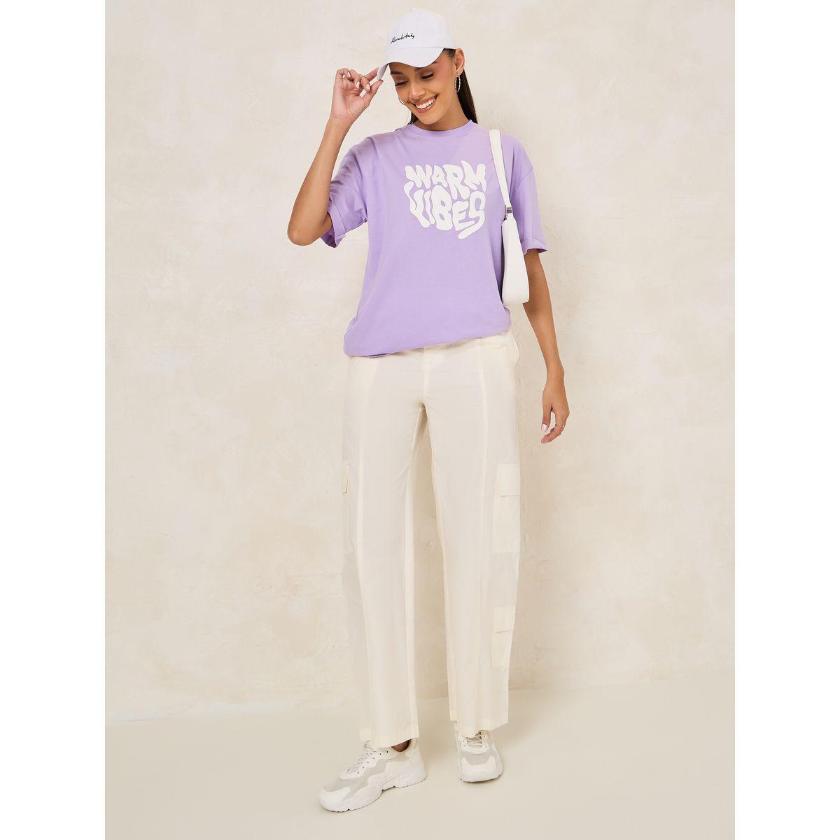 Styli Oversized Warm Vibes Puff Slogan Turn Up Sleeve T-Shirt-women-clothing-tshirts-image-2