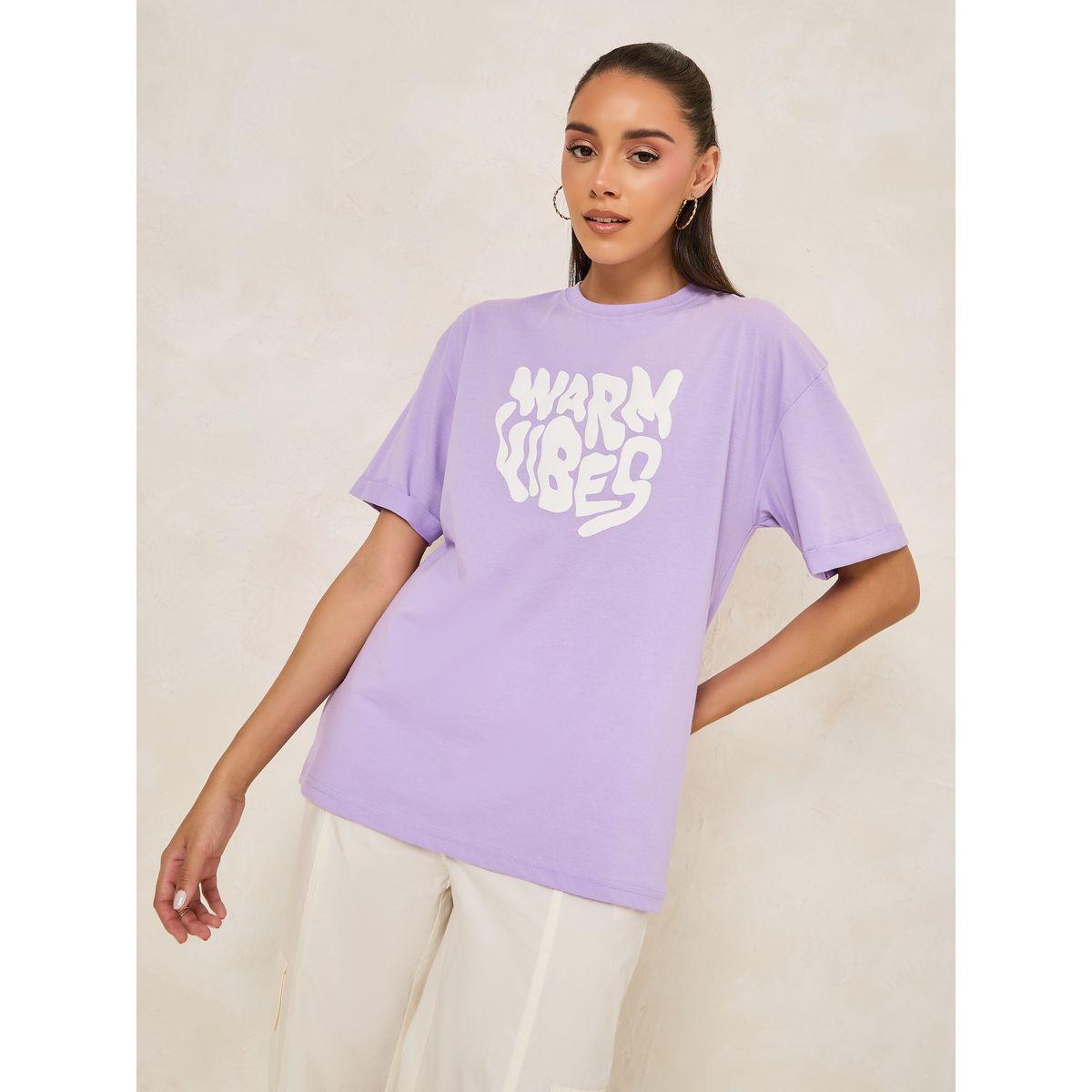 Styli Oversized Warm Vibes Puff Slogan Turn Up Sleeve T-Shirt-women-clothing-tshirts-image-4