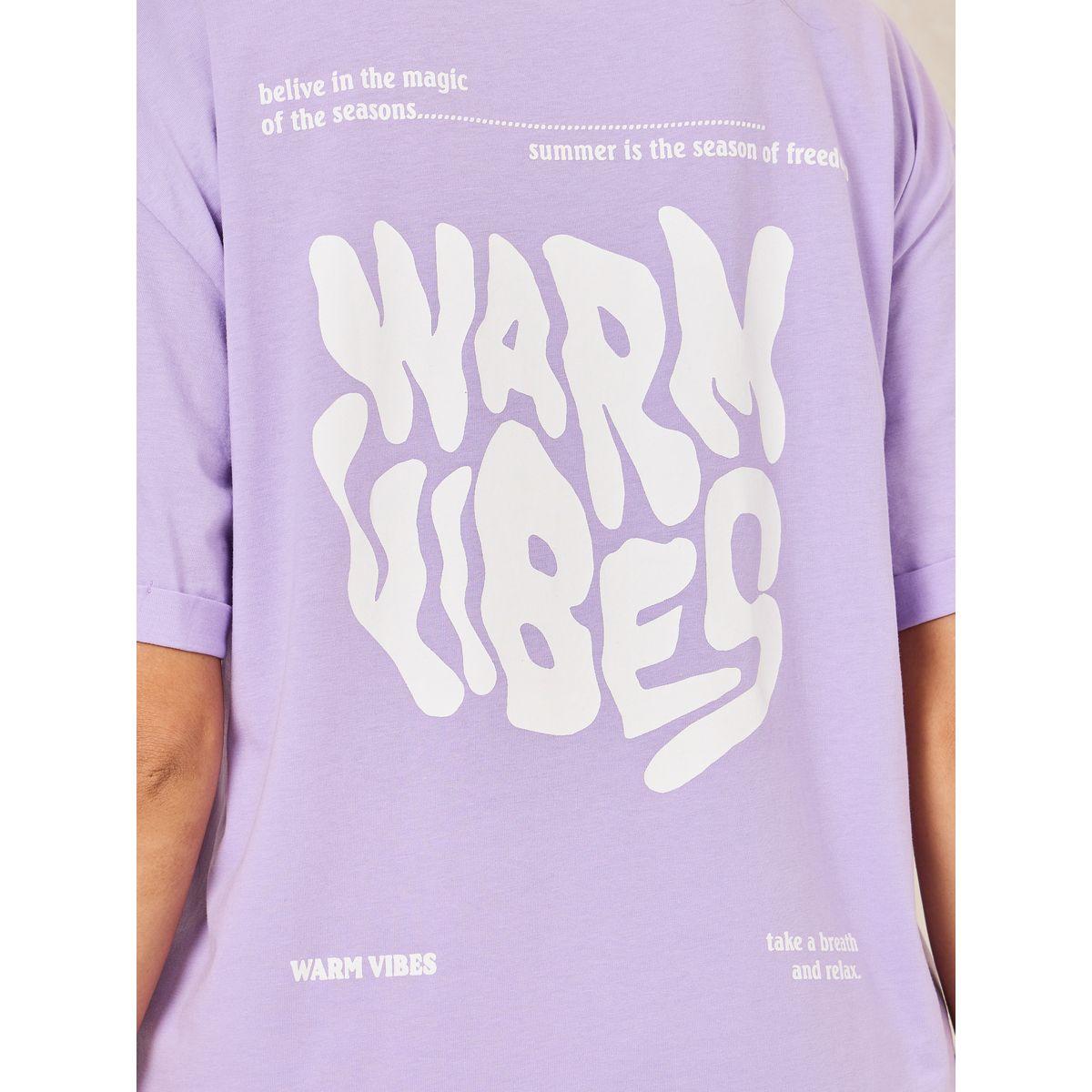 Styli Oversized Warm Vibes Puff Slogan Turn Up Sleeve T-Shirt-women-clothing-tshirts-image-5