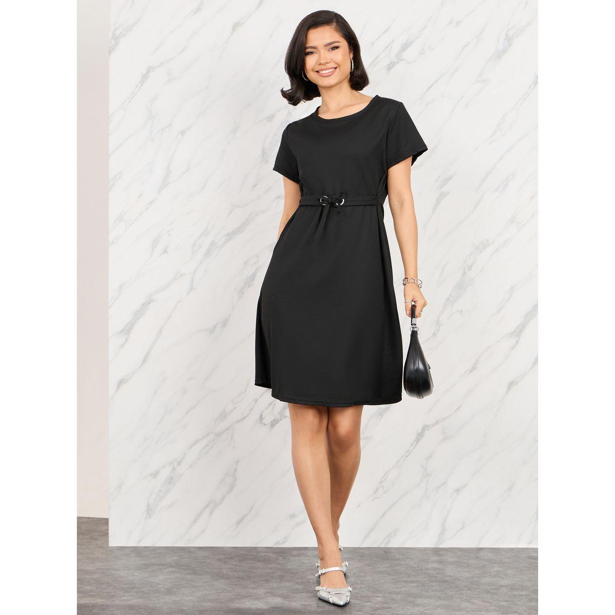 فستان سادة بطول الركبة مع اربطة-women-clothing-dresses-image-1