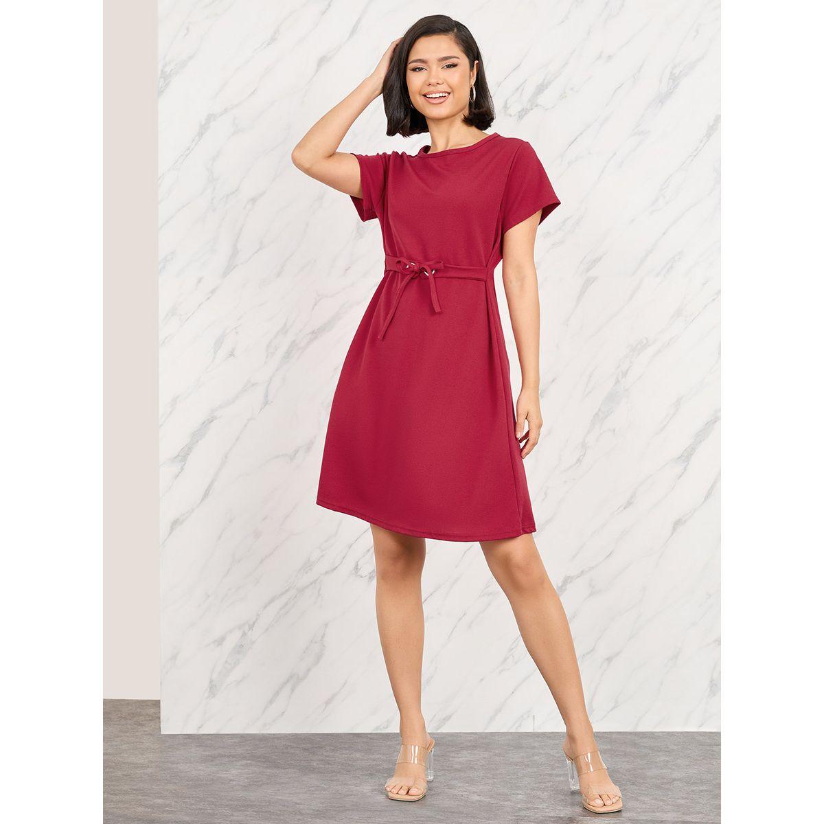 فستان سادة بطول الركبة مع اربطة-women-clothing-dresses-image-1
