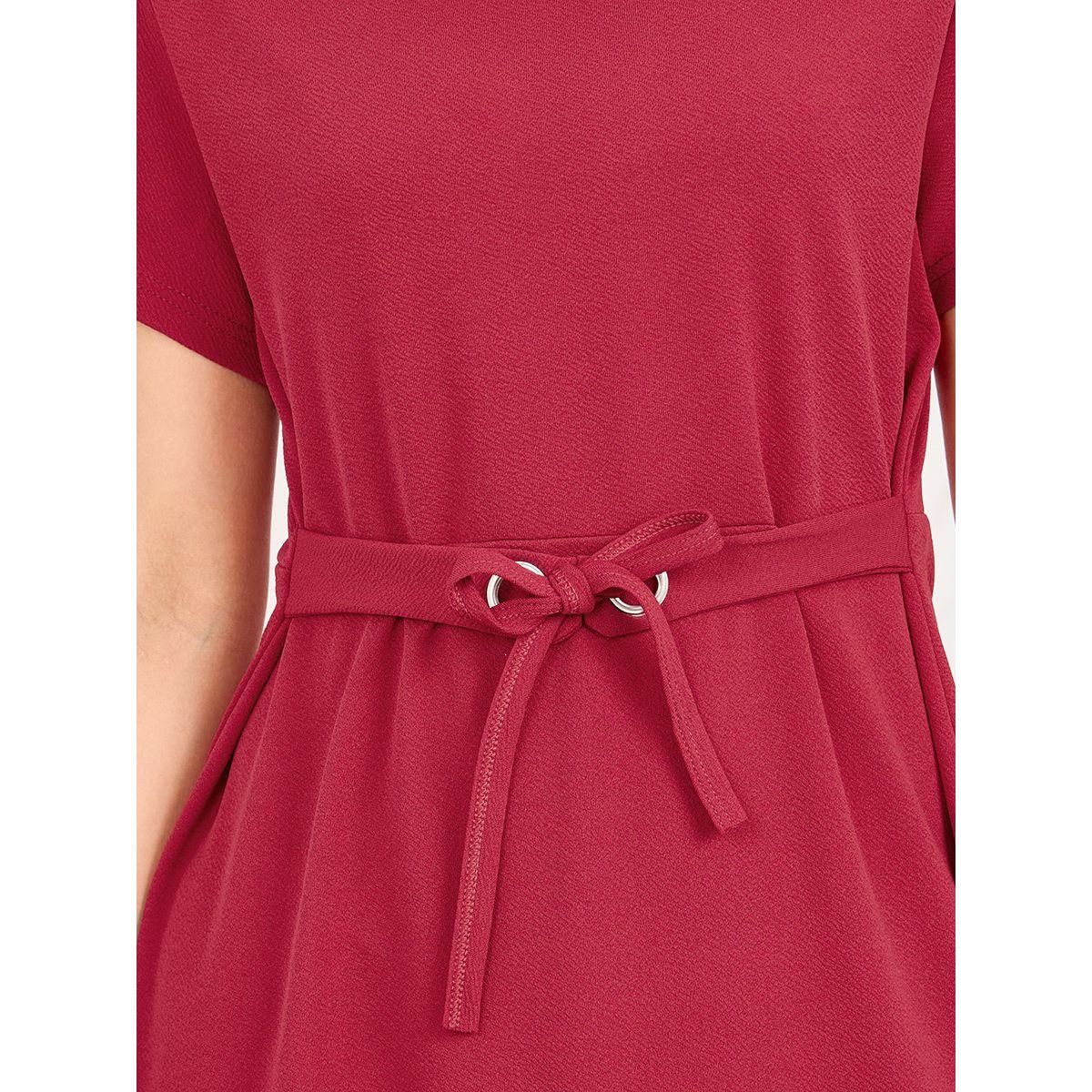 Styli Solid Front Tie Up Knee Length Dress-women-clothing-dresses-image-3