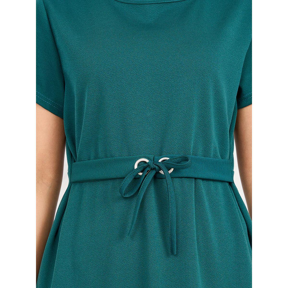 Styli Solid Front Tie Up Knee Length Dress-women-clothing-dresses-image-3