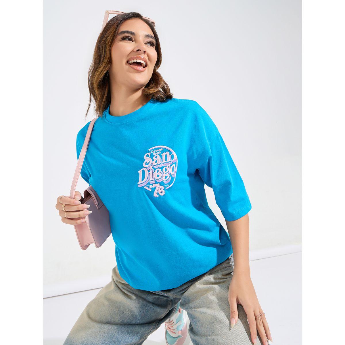Styli Oversized Embroidered San Diego T-Shirt with Dropped Shoulder-women-clothing-tshirts-image-1
