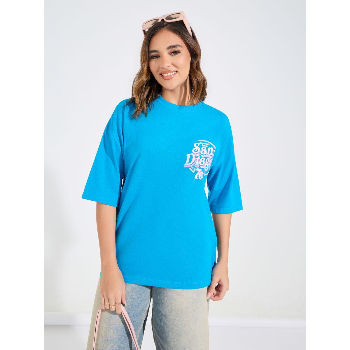 Styli Oversized Embroidered San Diego T-Shirt with Dropped Shoulder-women-clothing-tshirts-image-3