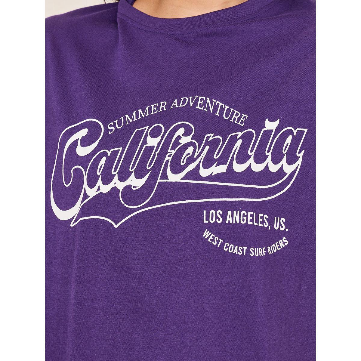 تيشيرت فضفاض بطبعة كتابة وياقة دائرية-women-clothing-tshirts-image-4