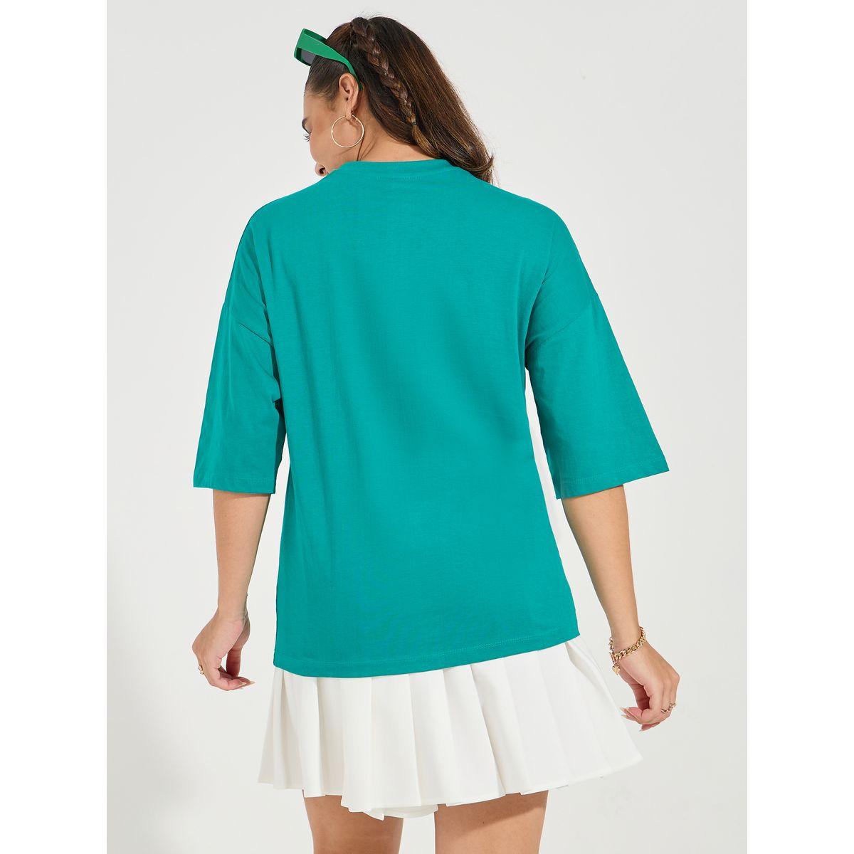تيشيرت فضفاض بكتابة مُطرّزة واكمام قصيرة-women-clothing-tshirts-image-5