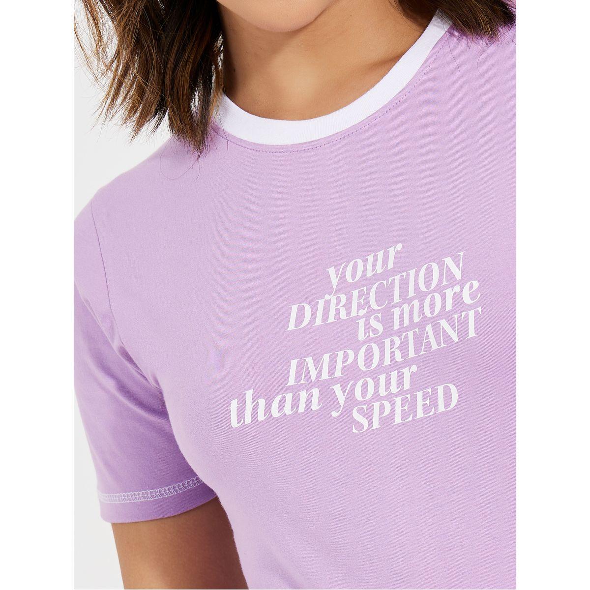 Styli Contrast Stitch Slogan Print Fitted T-Shirt-women-clothing-tshirts-image-3