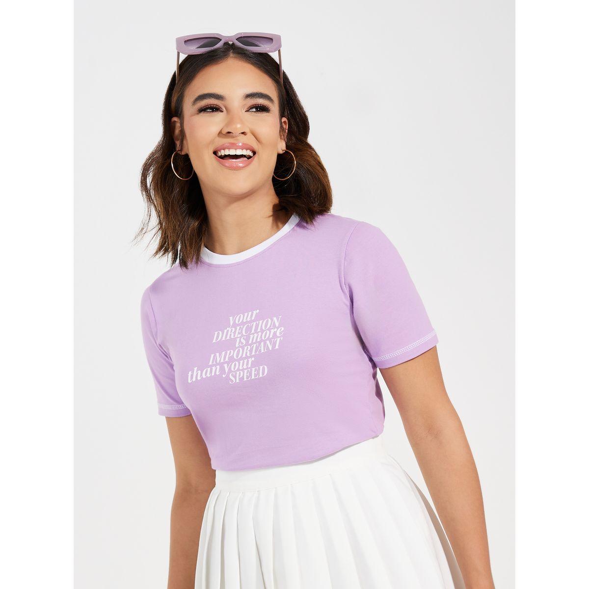 Styli Contrast Stitch Slogan Print Fitted T-Shirt-women-clothing-tshirts-image-5