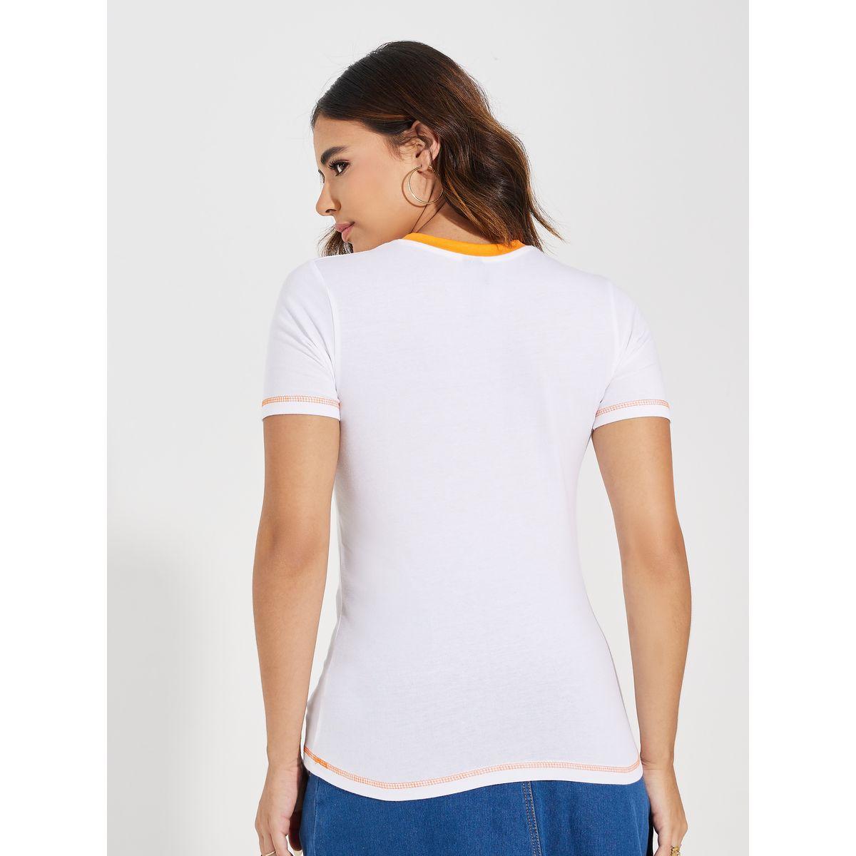 Styli Contrast Stitch Slogan Print Fitted T-Shirt-women-clothing-tshirts-image-4
