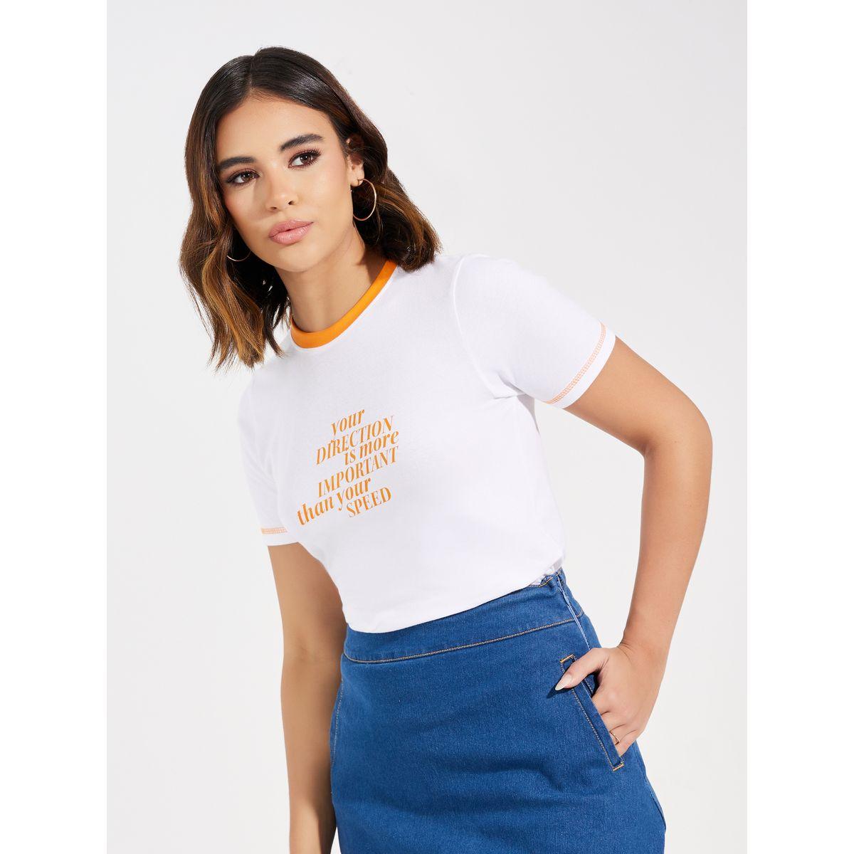 Styli Contrast Stitch Slogan Print Fitted T-Shirt-women-clothing-tshirts-image-5