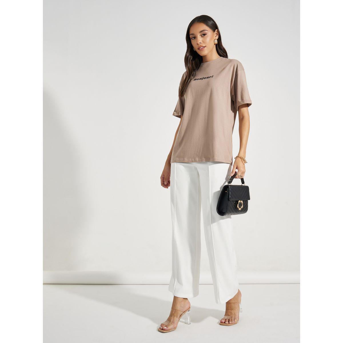 تيشيرت فضفاض بطبعة كتابة واكمام بطية-women-clothing-tshirts-image-3