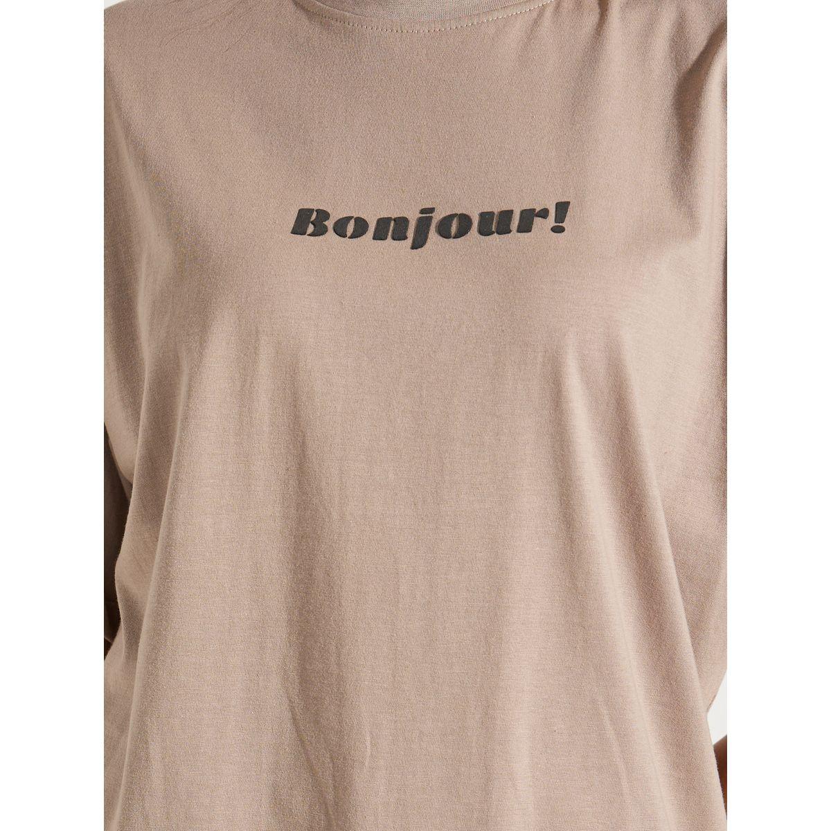 تيشيرت فضفاض بطبعة كتابة واكمام بطية-women-clothing-tshirts-image-5