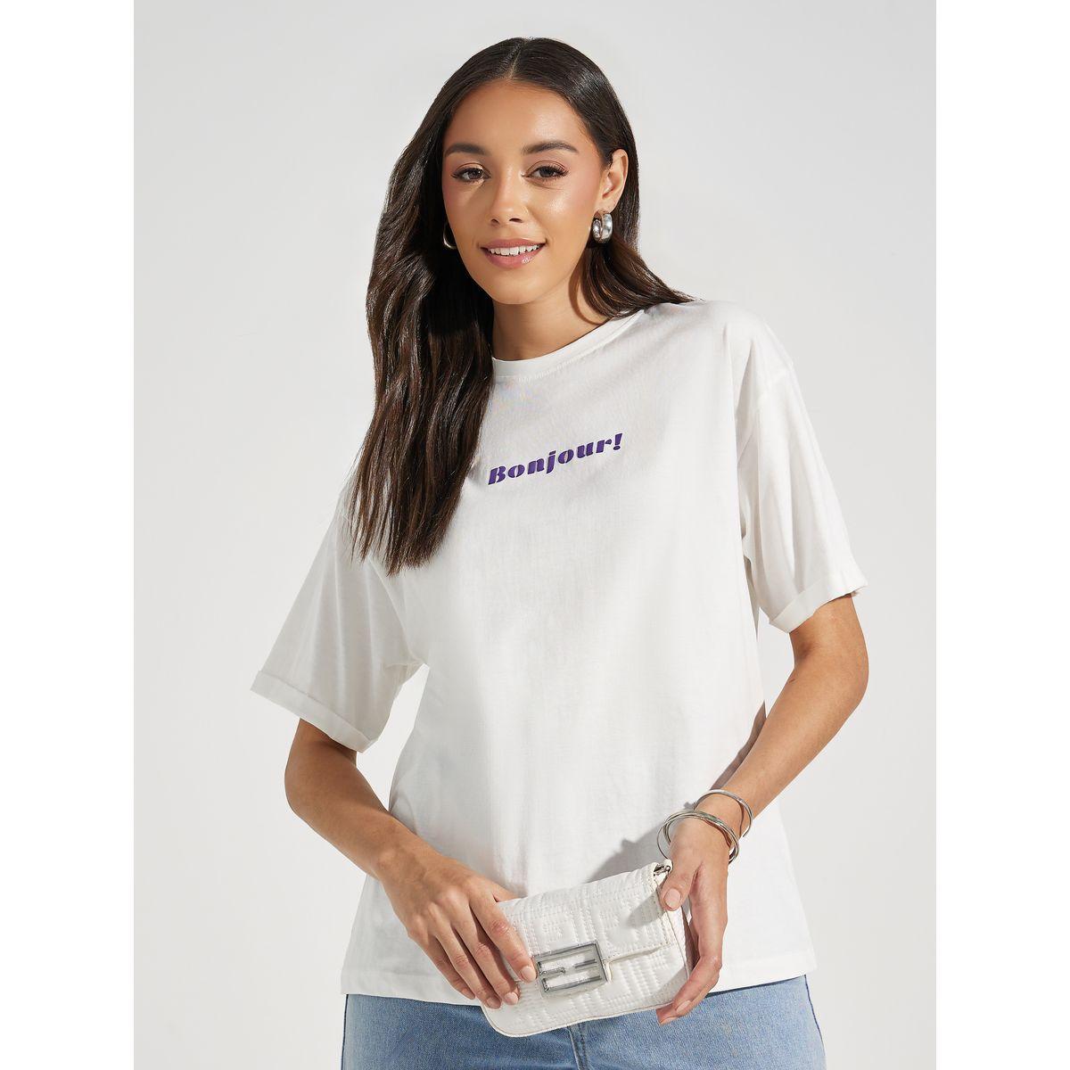 Styli Oversized Bonjour Print Turn-Up Sleeves T-Shirt-women-clothing-tshirts-image-1