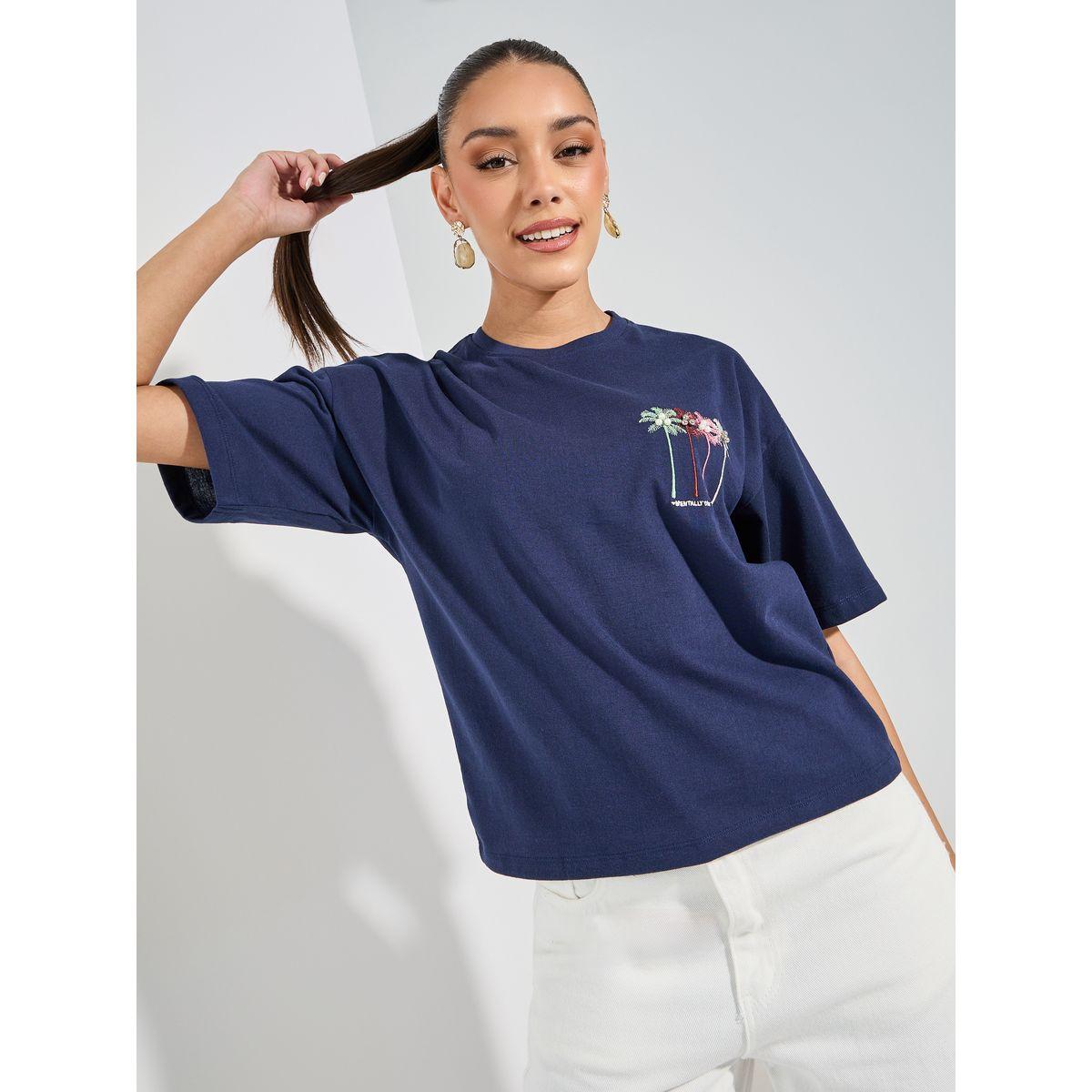 Styli Boxy Fit Embroidered Detail Drop Shoulder T-Shirt-women-clothing-tshirts-image-1