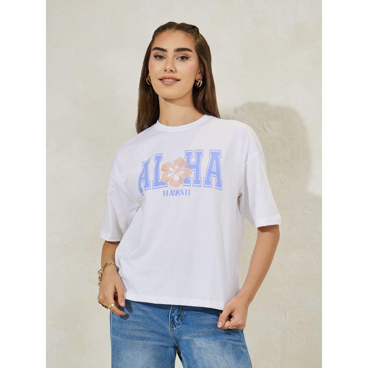 Styli Boxy Fit Dropped Shoulder Aloha Embroidered T-Shirt-women-clothing-tshirts-image-3