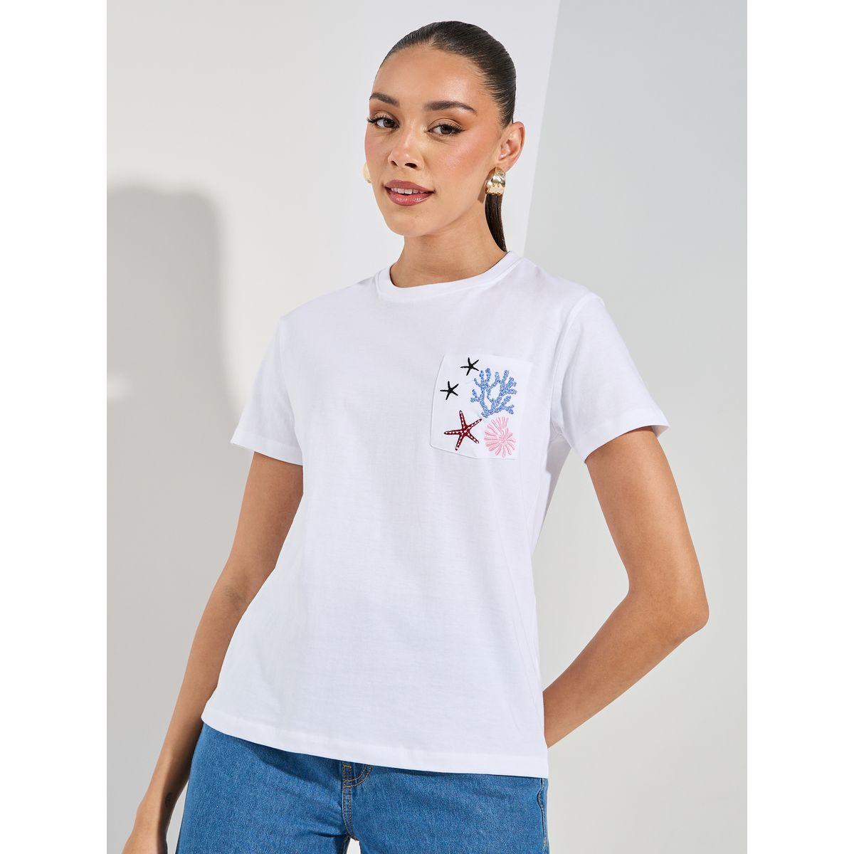 Styli Regular Fit Pocket Embroidery Detail T-Shirt-women-clothing-tshirts-image-3